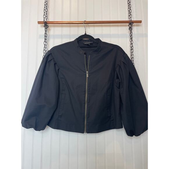 Halogen Women’s Cropped Balloon 3/4 Sleeve Black Jacket Zip Up Outdoor Size XS - Picture 1 of 8